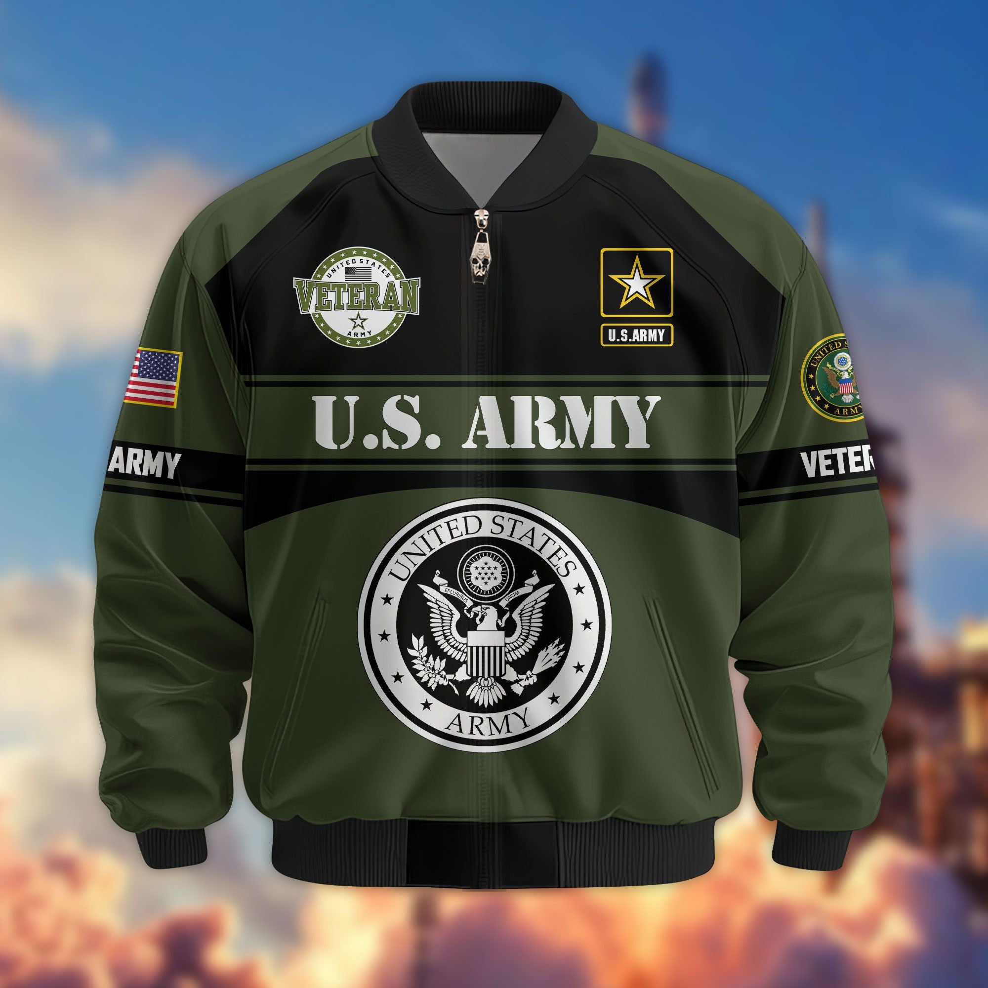 Premium US Veterans Bomber Jacket ATTN270821, Gifts For US Veterans, Gifts On Father's Day, Veterans Day.