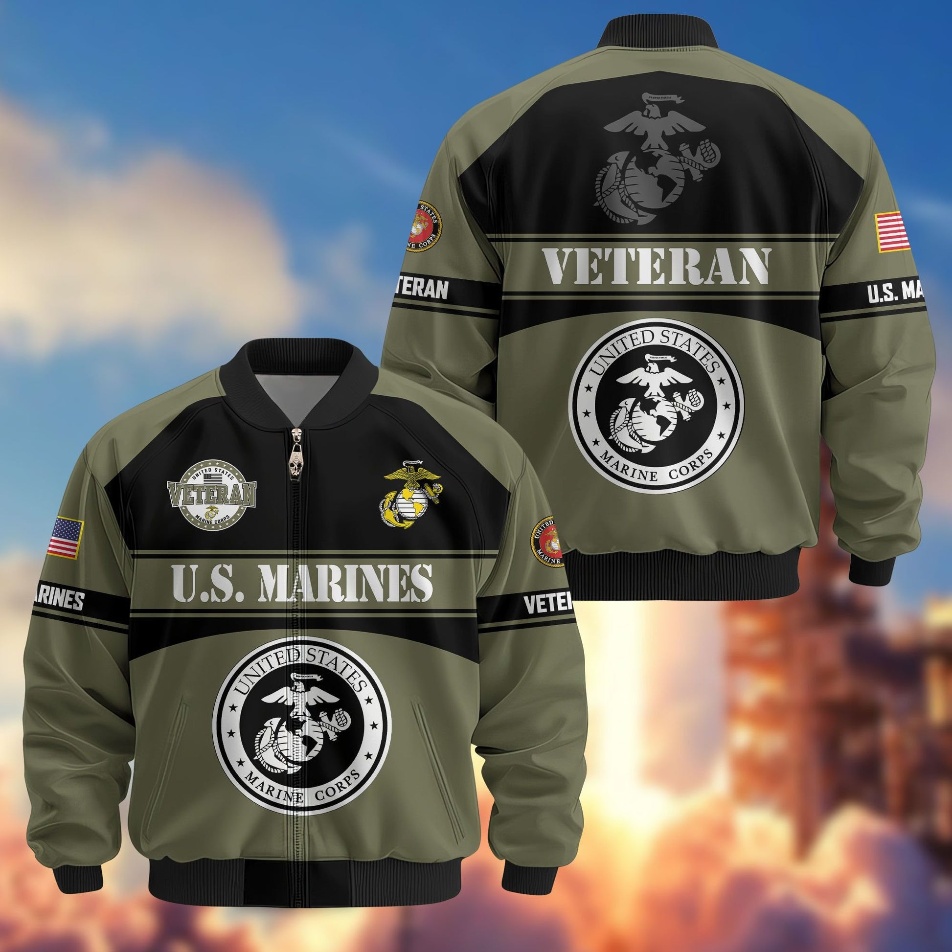 Premium US Veterans Bomber Jacket ATTN270821, Gifts For US Veterans, Gifts On Father's Day, Veterans Day.