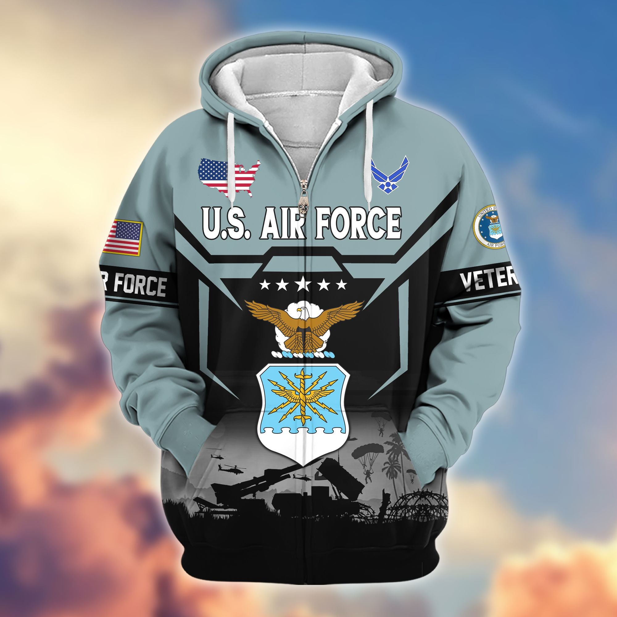 Premium US Veterans Zip Hoodie BPHN011014, Gifts For US Veterans, Gifts On Father's Day, Veterans Day.