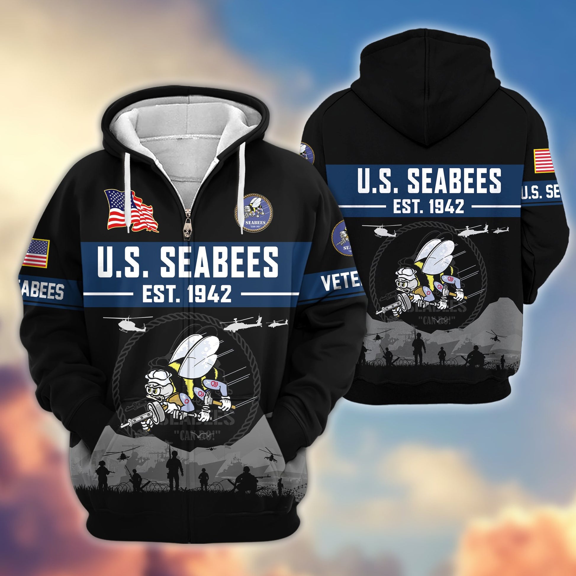Premium US Veterans Zip Hoodie BPHN021011, Gifts For US Veterans, Gifts On Father's Day, Veterans Day.