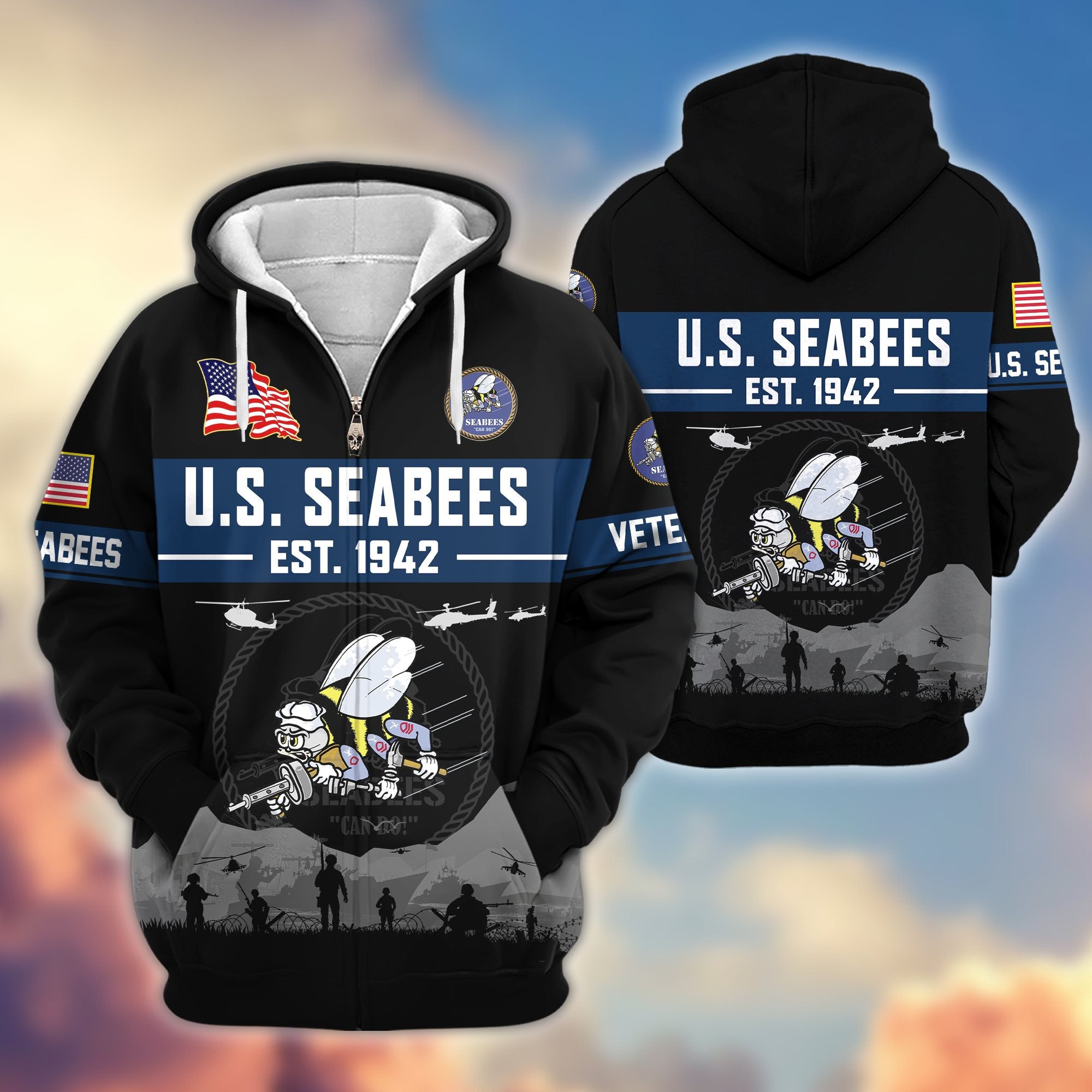 Premium US Veterans Zip Hoodie BPHN021011, Gifts For US Veterans, Gifts On Father's Day, Veterans Day.