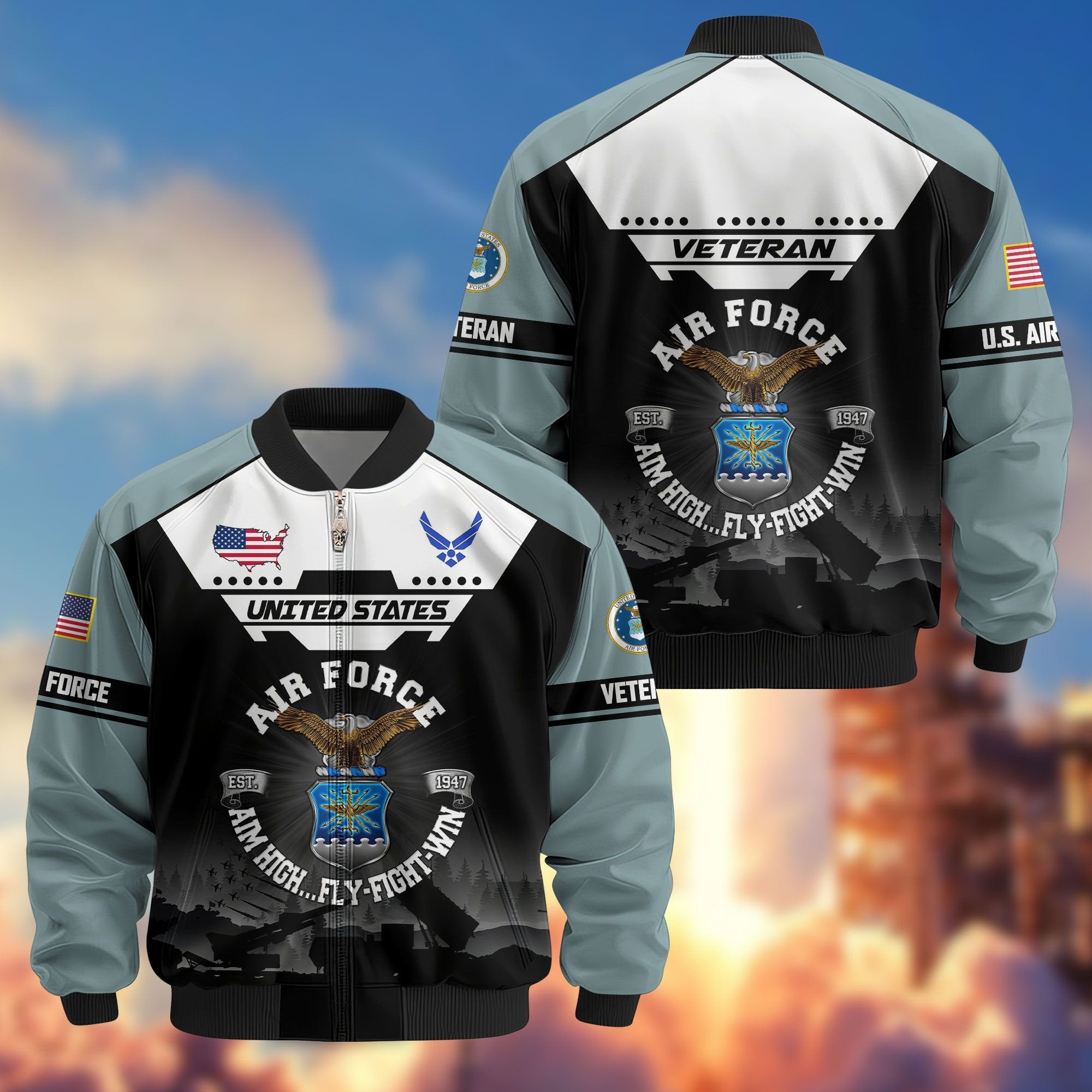 Premium US Veterans Bomber Jacket ATTN011022, Gifts For US Veterans, Gifts On Father's Day, Veterans Day.