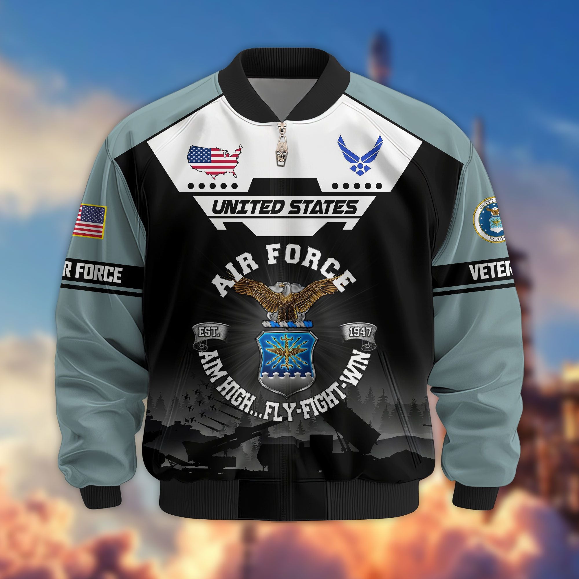 Premium US Veterans Bomber Jacket ATTN011022, Gifts For US Veterans, Gifts On Father's Day, Veterans Day.