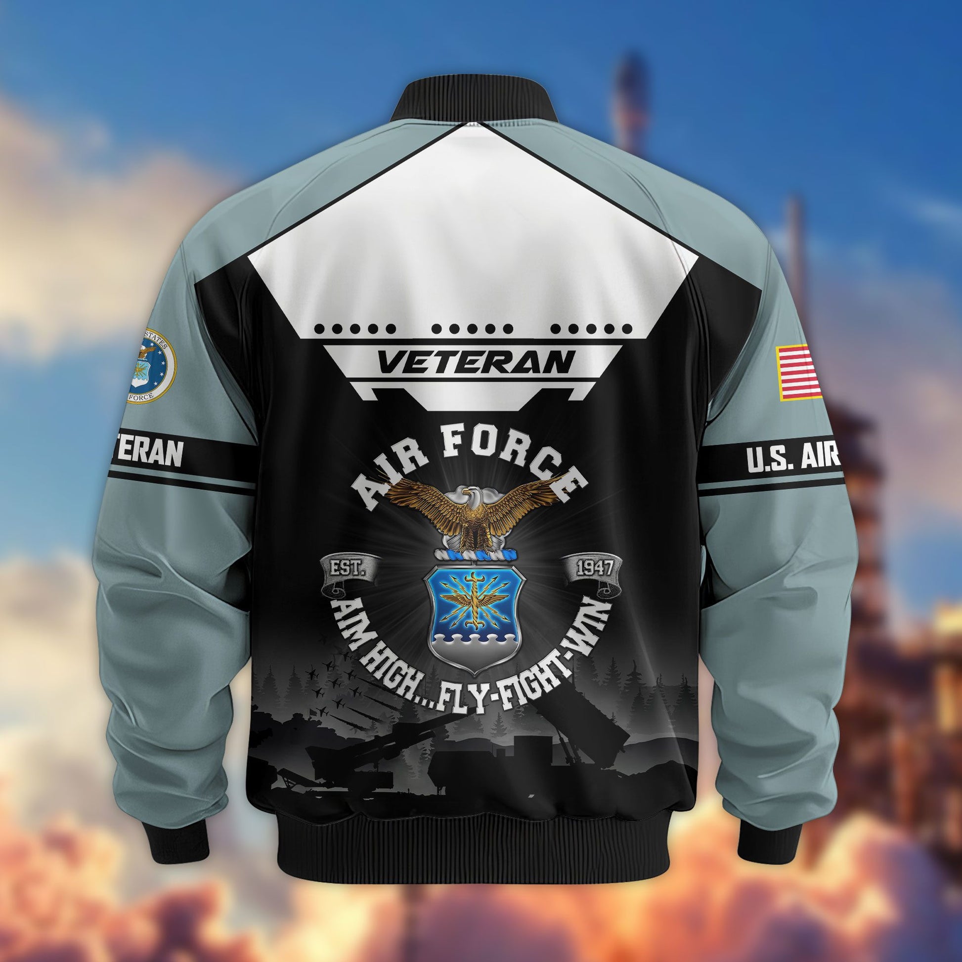 Premium US Veterans Bomber Jacket ATTN011022, Gifts For US Veterans, Gifts On Father's Day, Veterans Day.