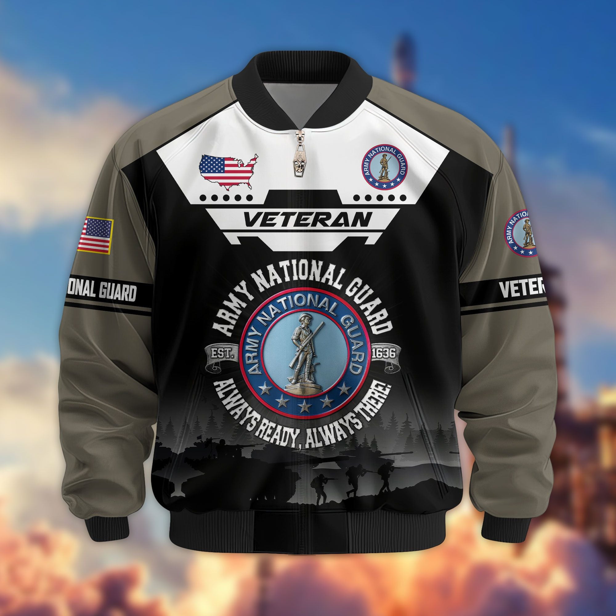 Premium US Veterans Bomber Jacket ATTN011022, Gifts For US Veterans, Gifts On Father's Day, Veterans Day.