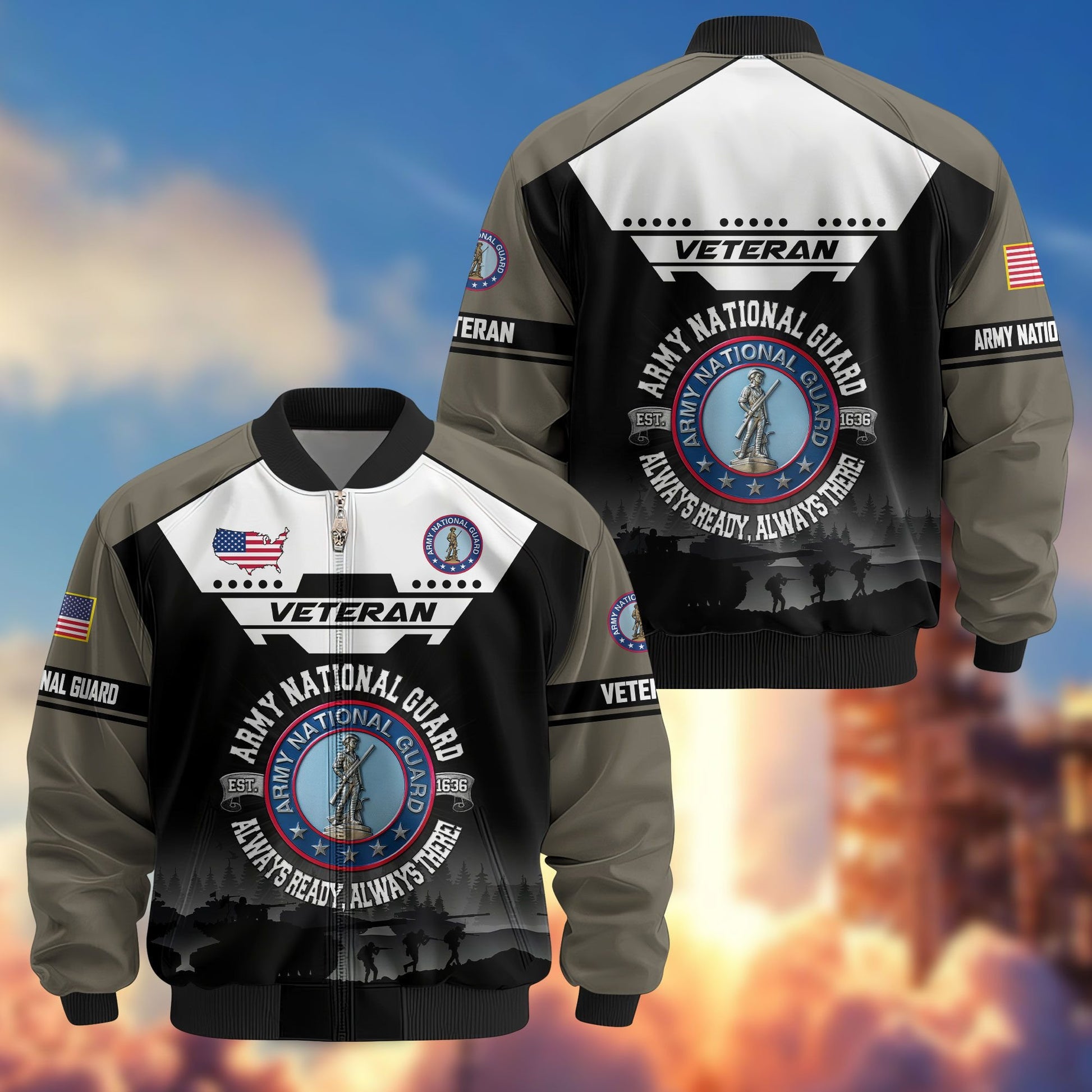 Premium US Veterans Bomber Jacket ATTN011022, Gifts For US Veterans, Gifts On Father's Day, Veterans Day.
