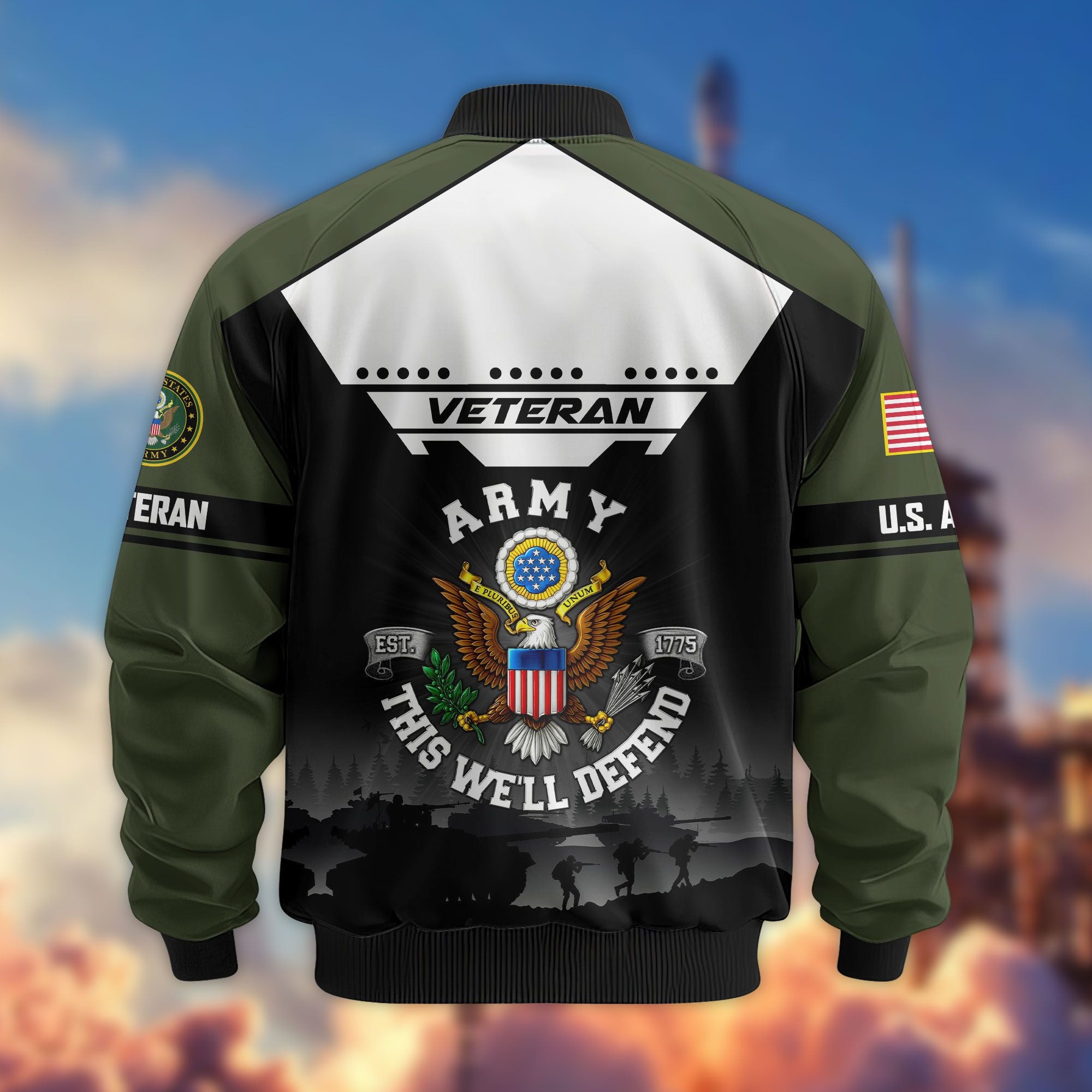 Premium US Veterans Bomber Jacket ATTN011022, Gifts For US Veterans, Gifts On Father's Day, Veterans Day.