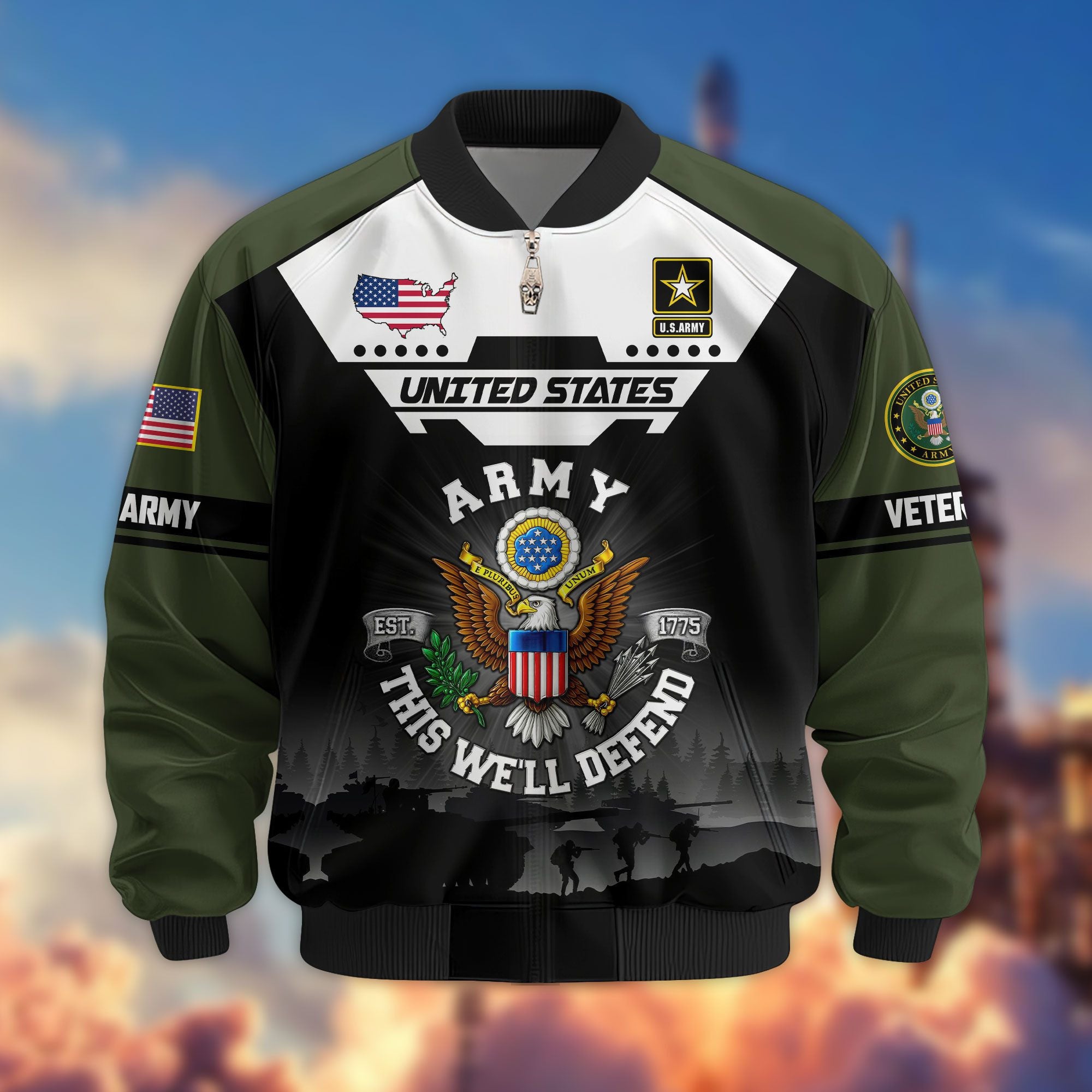 Premium US Veterans Bomber Jacket ATTN011022, Gifts For US Veterans, Gifts On Father's Day, Veterans Day.