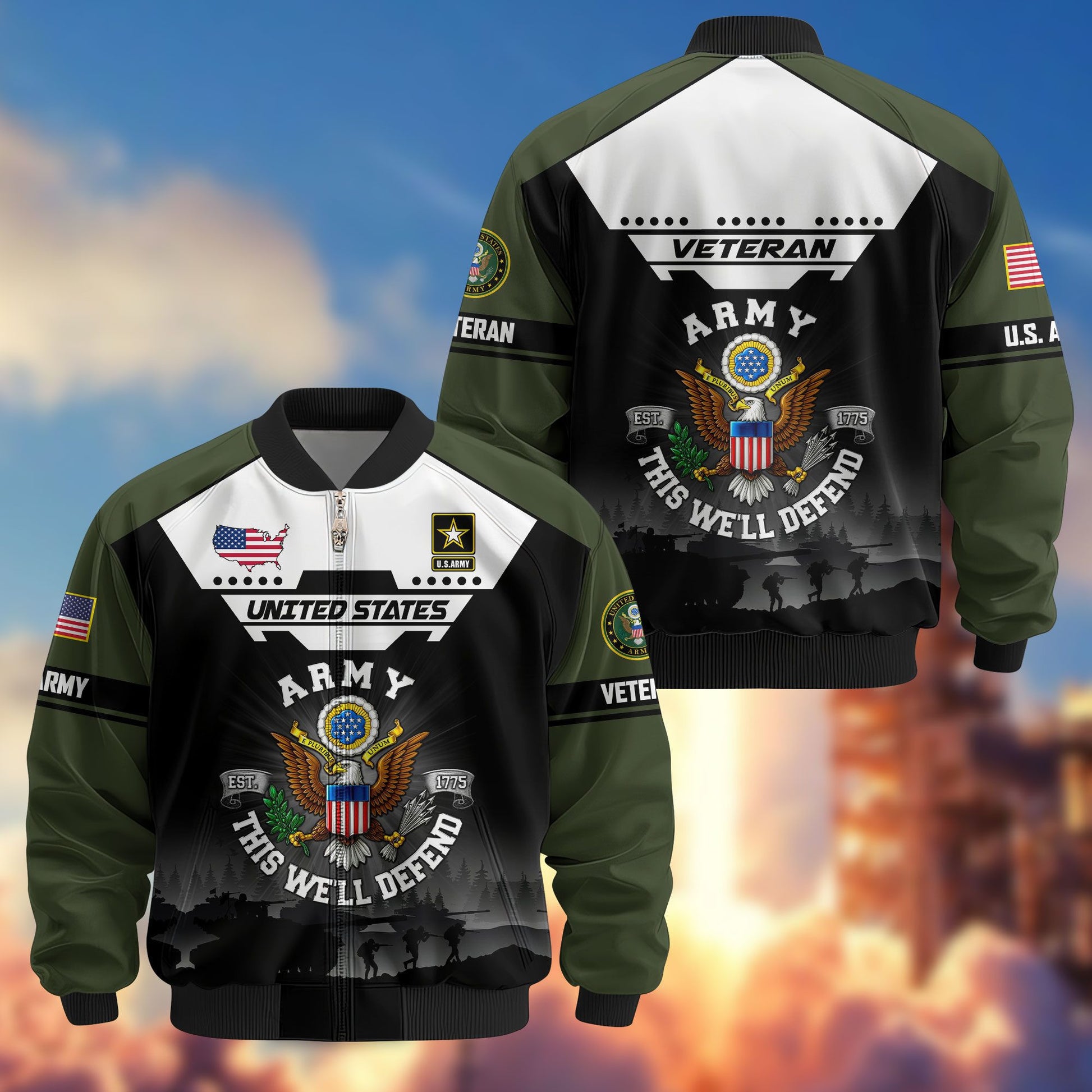 Premium US Veterans Bomber Jacket ATTN011022, Gifts For US Veterans, Gifts On Father's Day, Veterans Day.