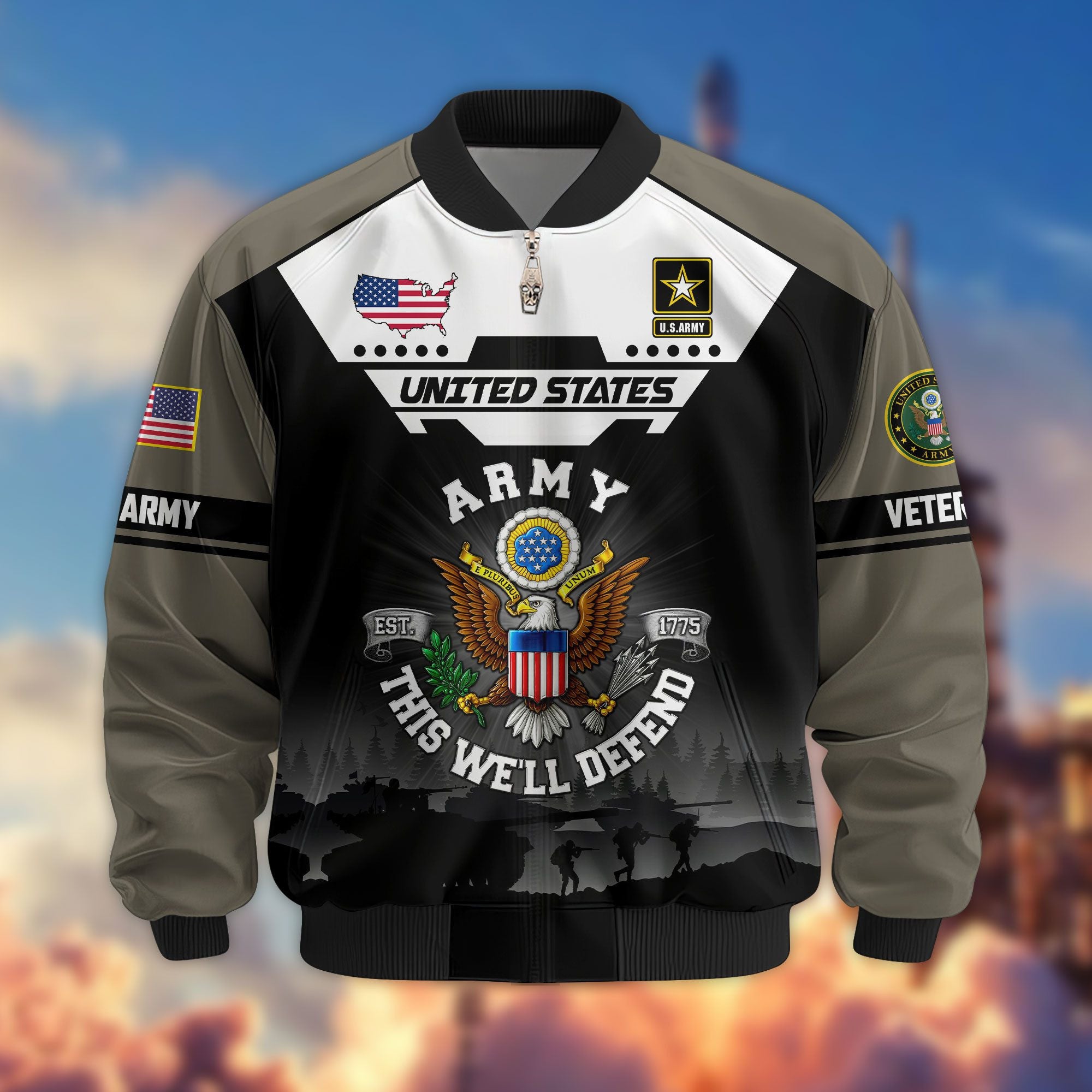 Premium US Veterans Bomber Jacket ATTN011022, Gifts For US Veterans, Gifts On Father's Day, Veterans Day.