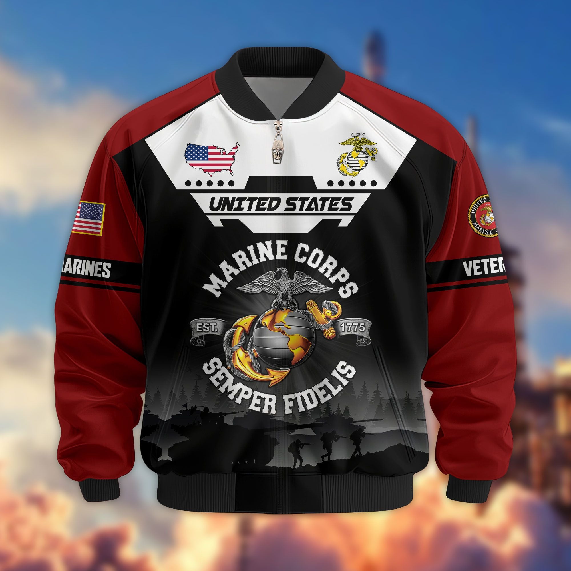 Premium US Veterans Bomber Jacket ATTN011022, Gifts For US Veterans, Gifts On Father's Day, Veterans Day.