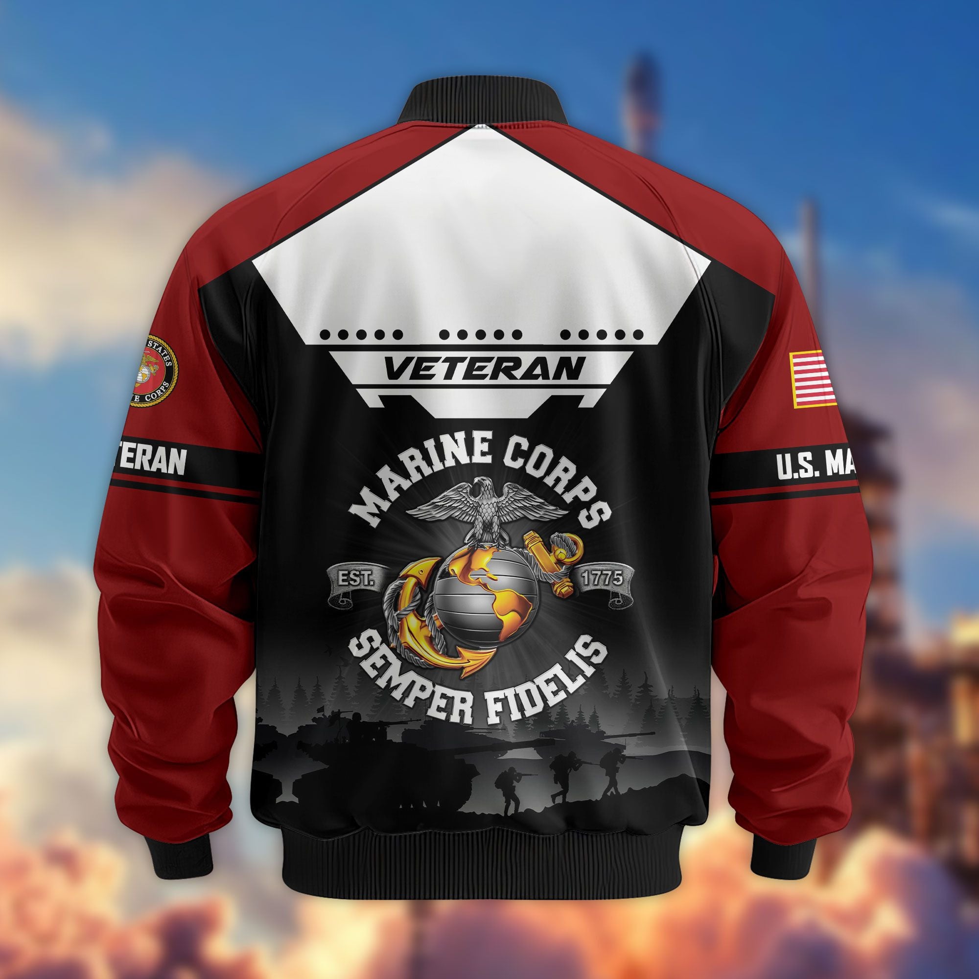 Premium US Veterans Bomber Jacket ATTN011022, Gifts For US Veterans, Gifts On Father's Day, Veterans Day.