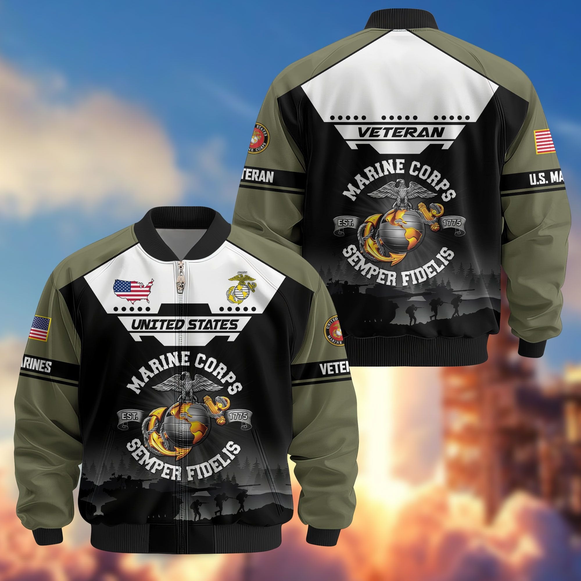 Premium US Veterans Bomber Jacket ATTN011022, Gifts For US Veterans, Gifts On Father's Day, Veterans Day.