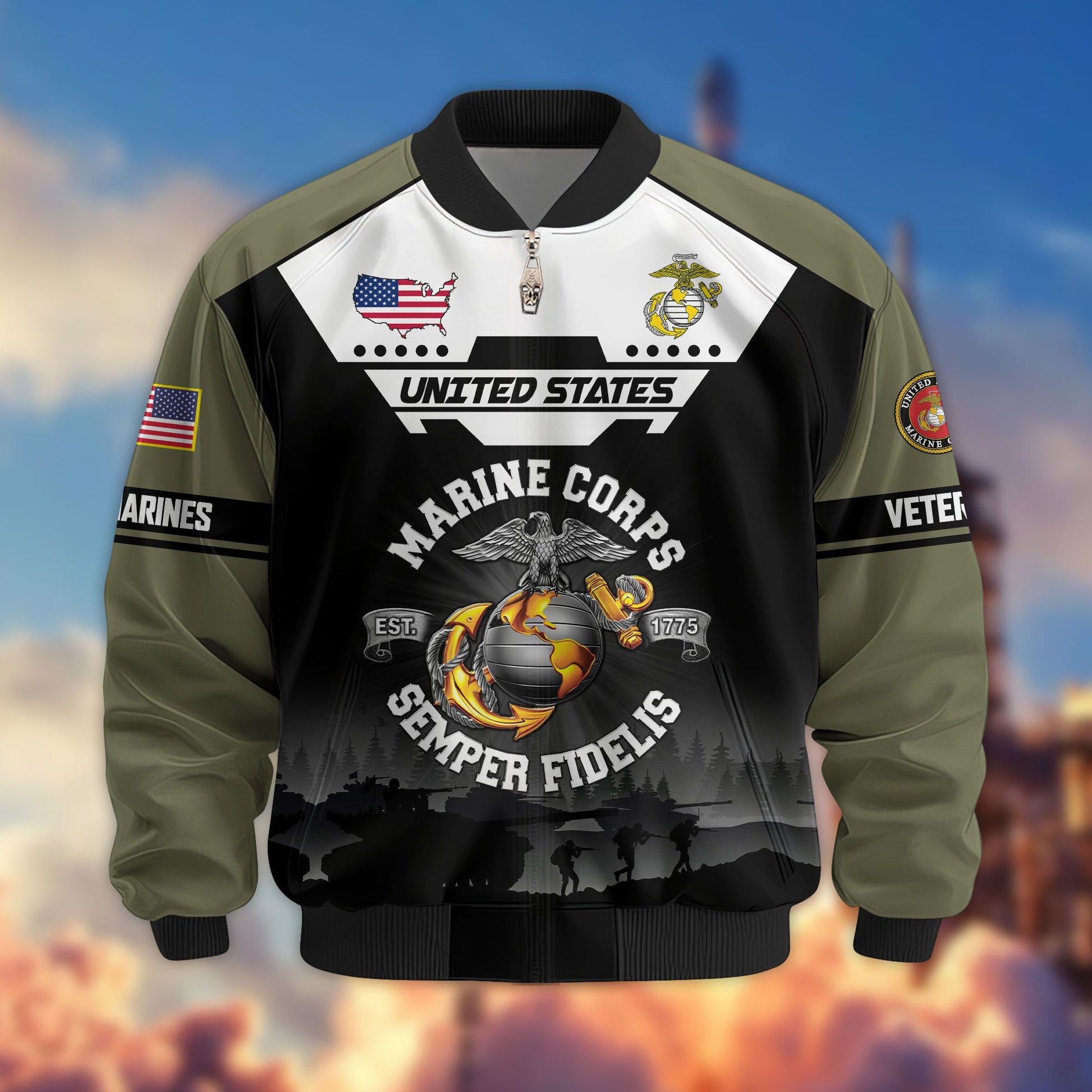 Premium US Veterans Bomber Jacket ATTN011022, Gifts For US Veterans, Gifts On Father's Day, Veterans Day.