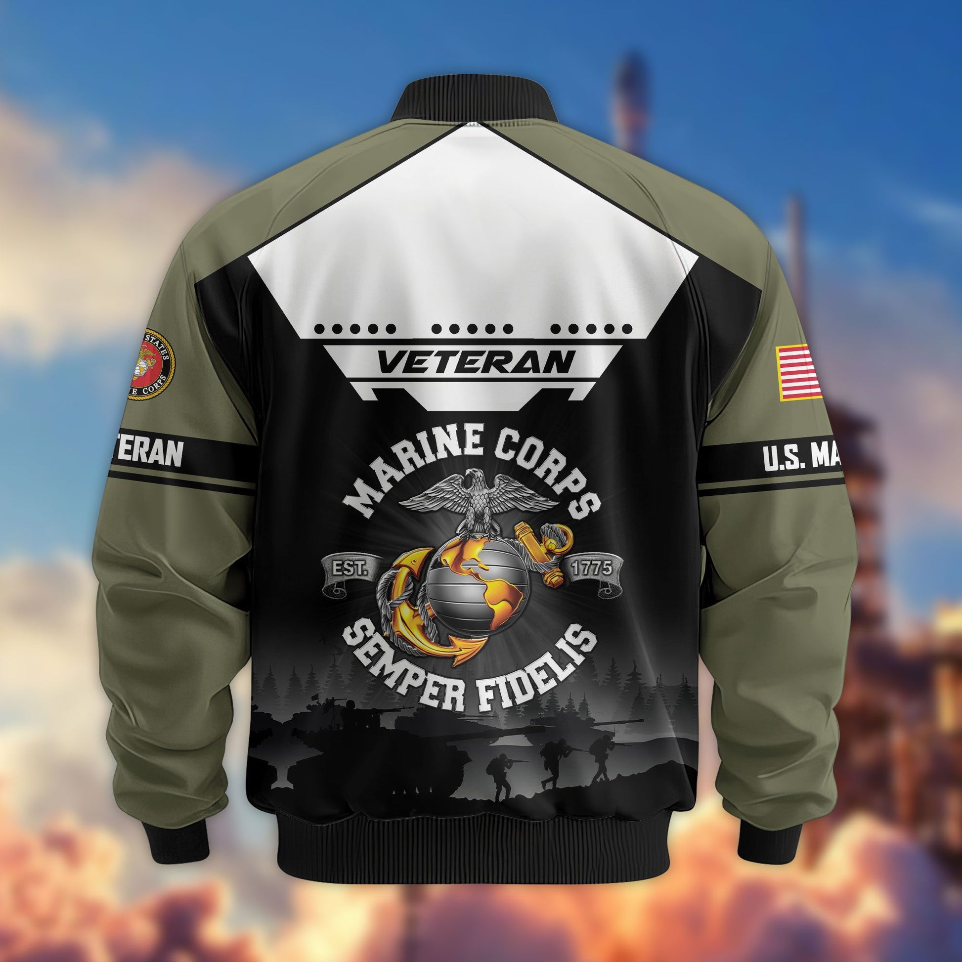 Premium US Veterans Bomber Jacket ATTN011022, Gifts For US Veterans, Gifts On Father's Day, Veterans Day.