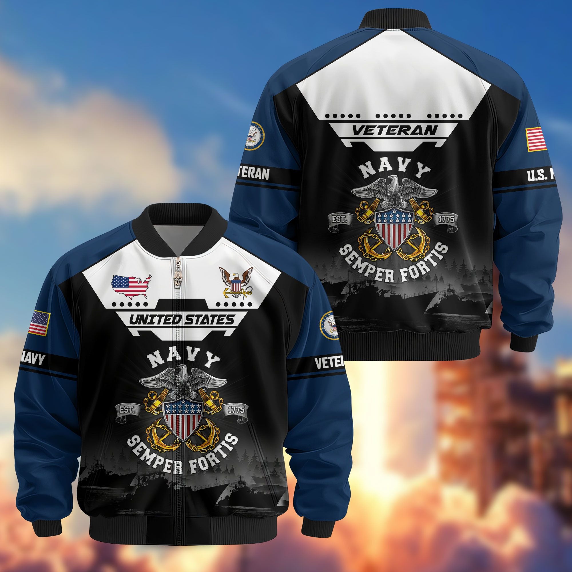 Premium US Veterans Bomber Jacket ATTN011022, Gifts For US Veterans, Gifts On Father's Day, Veterans Day.