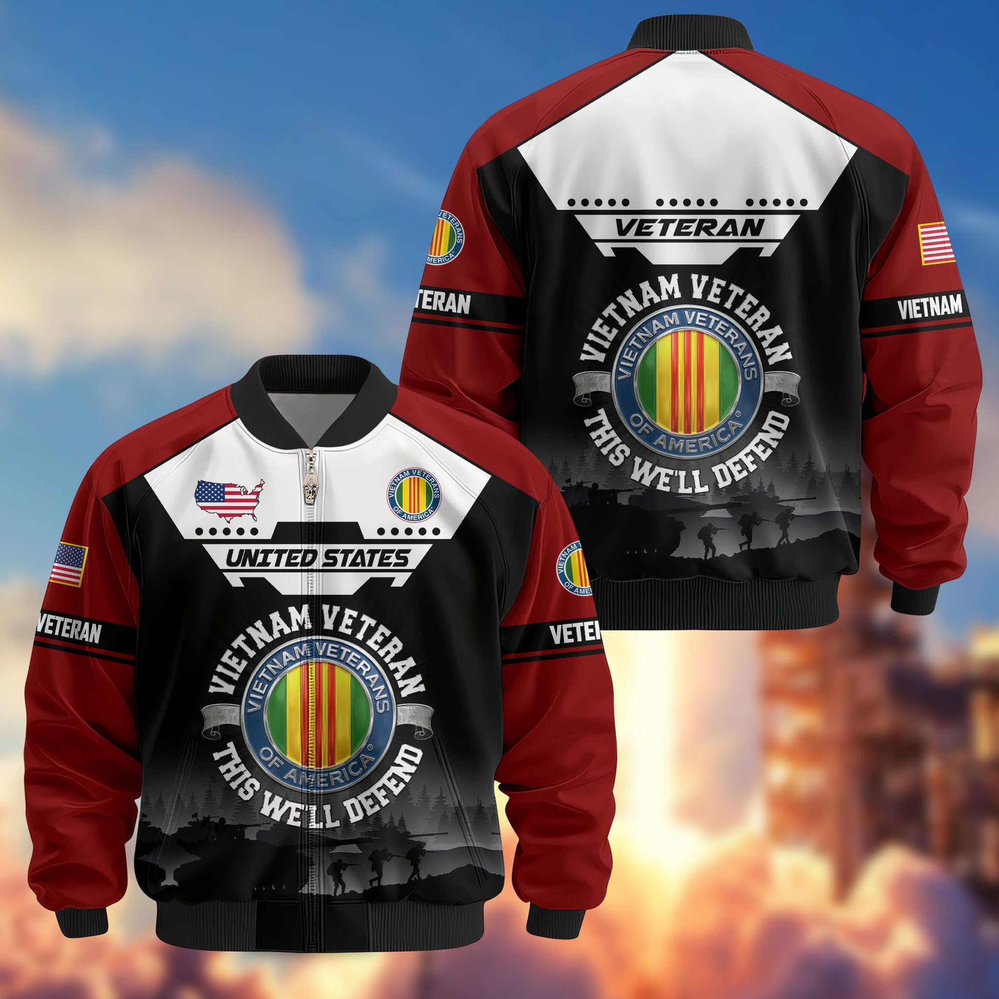 Premium US Veterans Bomber Jacket ATTN011022, Gifts For US Veterans, Gifts On Father's Day, Veterans Day.