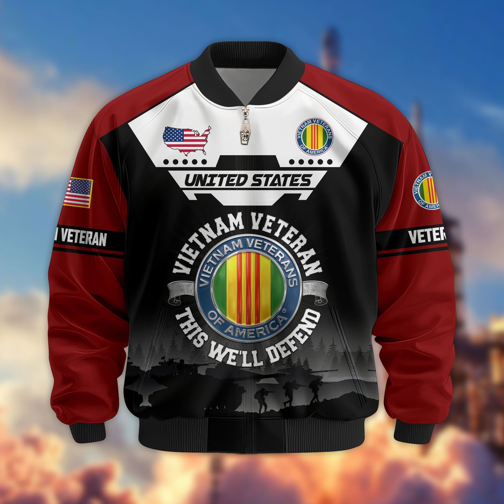 Premium US Veterans Bomber Jacket ATTN011022, Gifts For US Veterans, Gifts On Father's Day, Veterans Day.