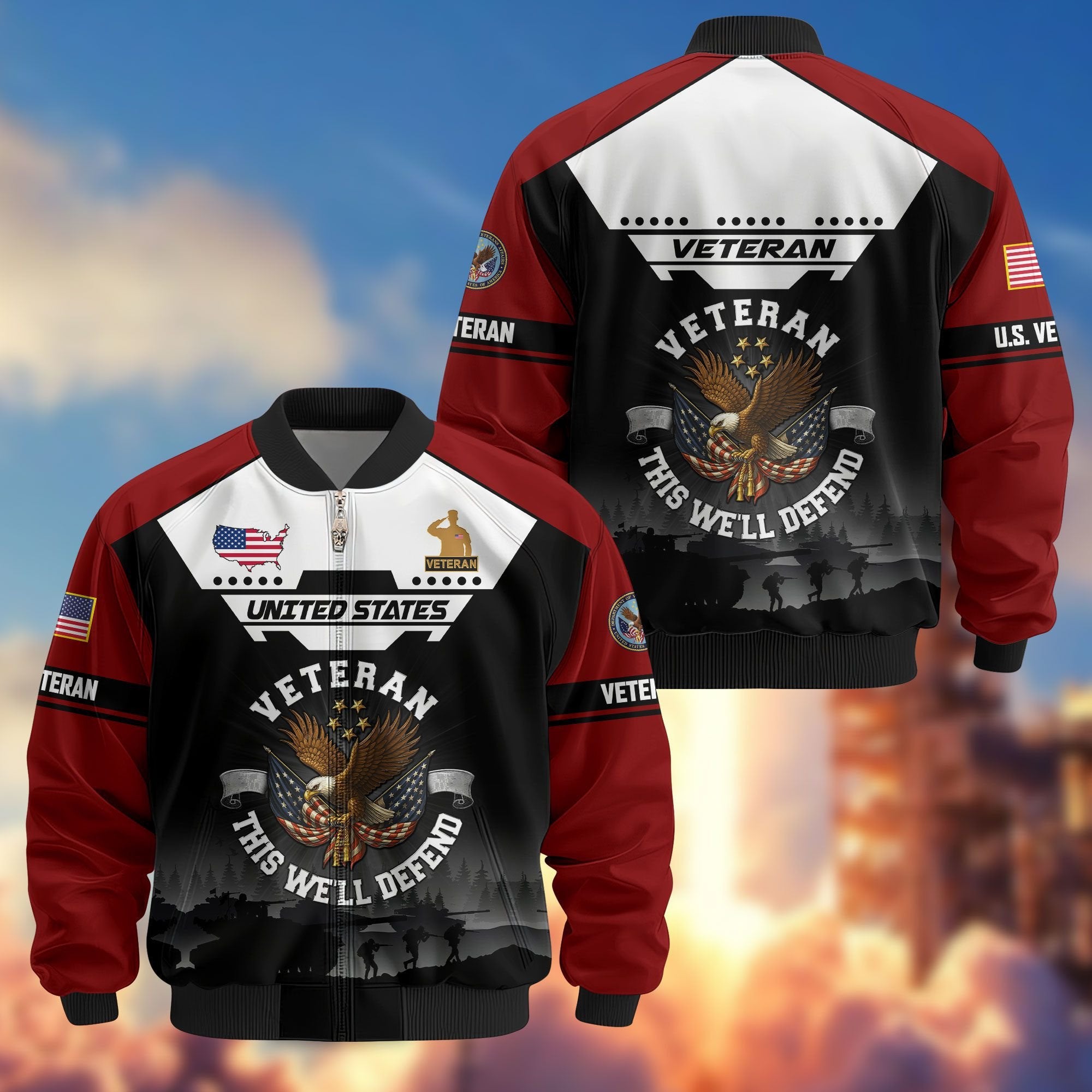 Premium US Veterans Bomber Jacket ATTN011022, Gifts For US Veterans, Gifts On Father's Day, Veterans Day.