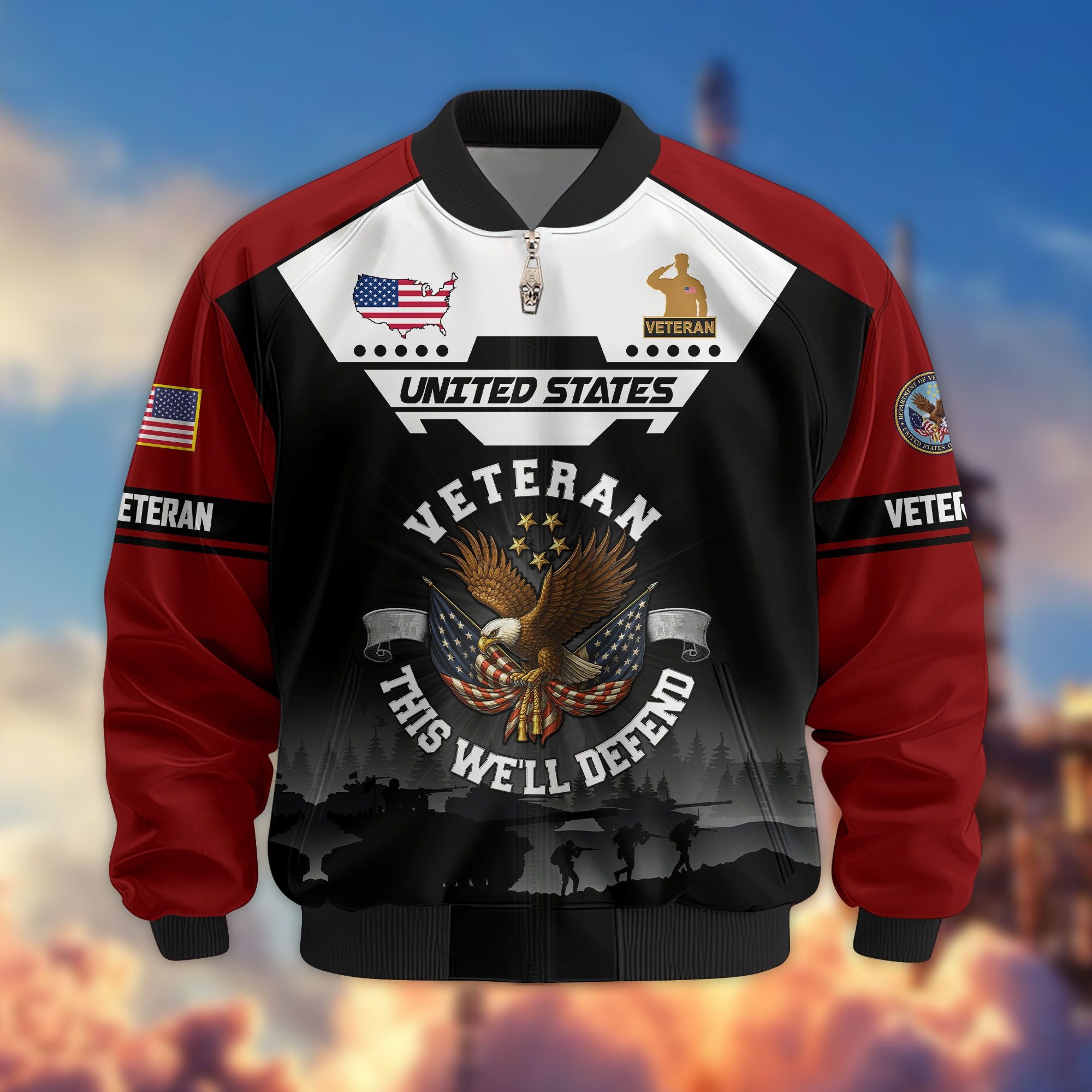 Premium US Veterans Bomber Jacket ATTN011022, Gifts For US Veterans, Gifts On Father's Day, Veterans Day.