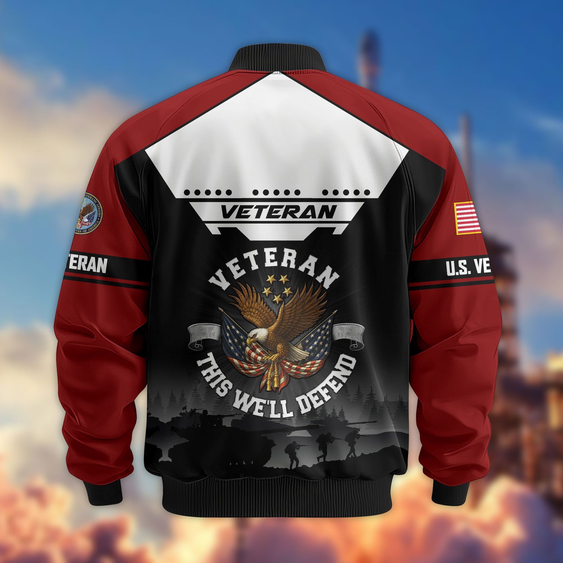 Premium US Veterans Bomber Jacket ATTN011022, Gifts For US Veterans, Gifts On Father's Day, Veterans Day.