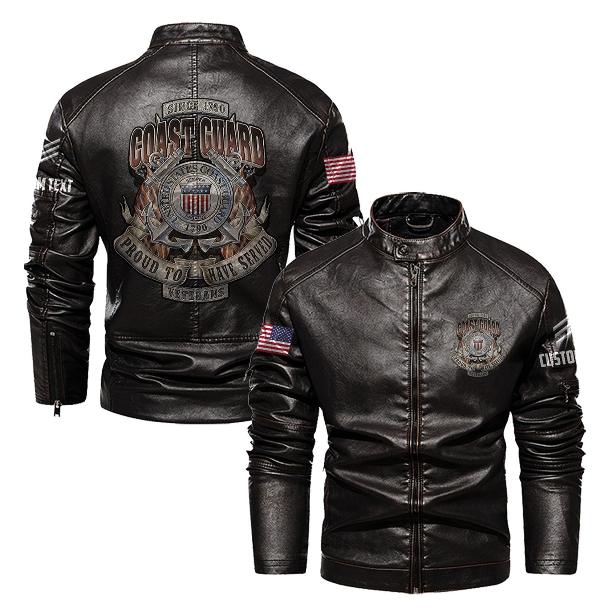 Premium Custom USCG Veteran Leather Jacket VPVC702356, Gifts For Coast Guard Veteran, Gifts On Father's Day, Veterans Day.