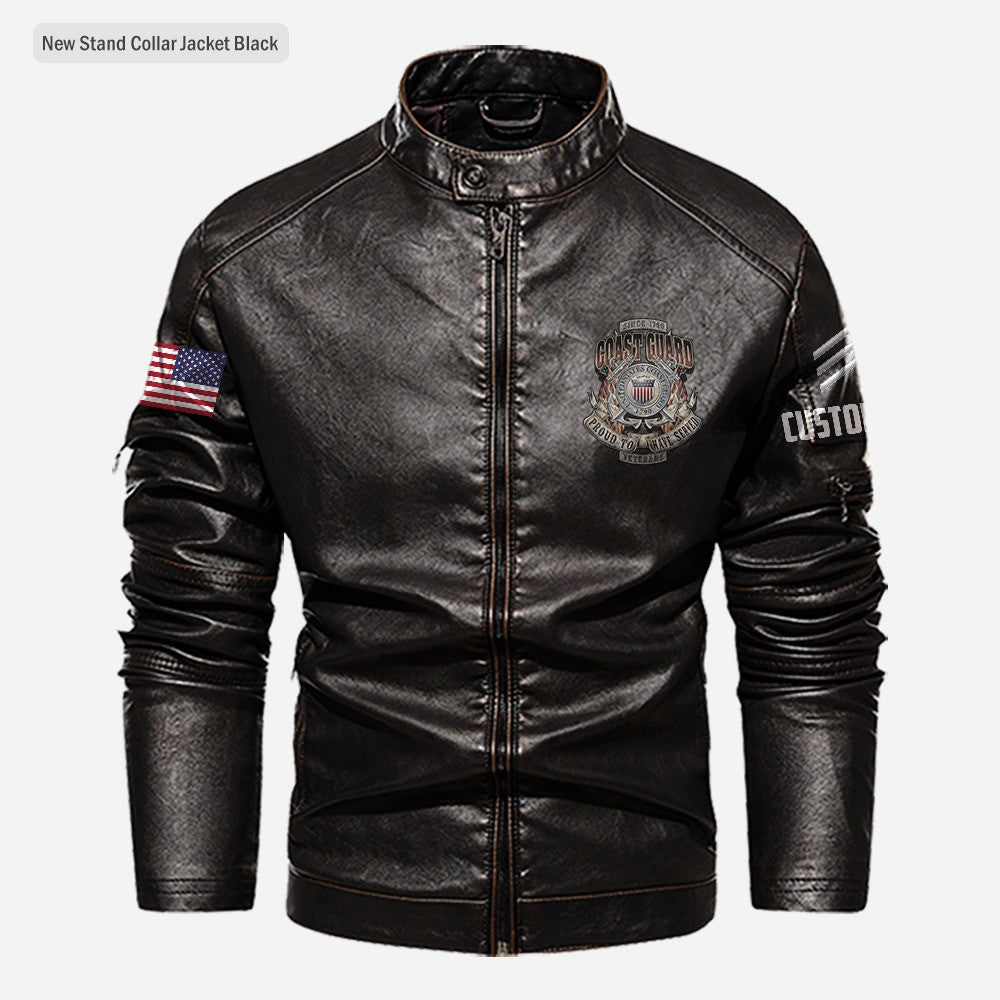 Premium Custom USCG Veteran Leather Jacket VPVC702356, Gifts For Coast Guard Veteran, Gifts On Father's Day, Veterans Day.