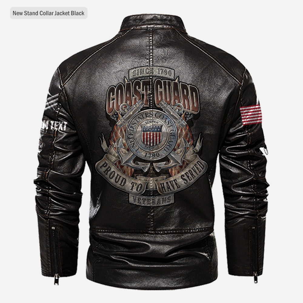 Premium Custom USCG Veteran Leather Jacket VPVC702356, Gifts For Coast Guard Veteran, Gifts On Father's Day, Veterans Day.