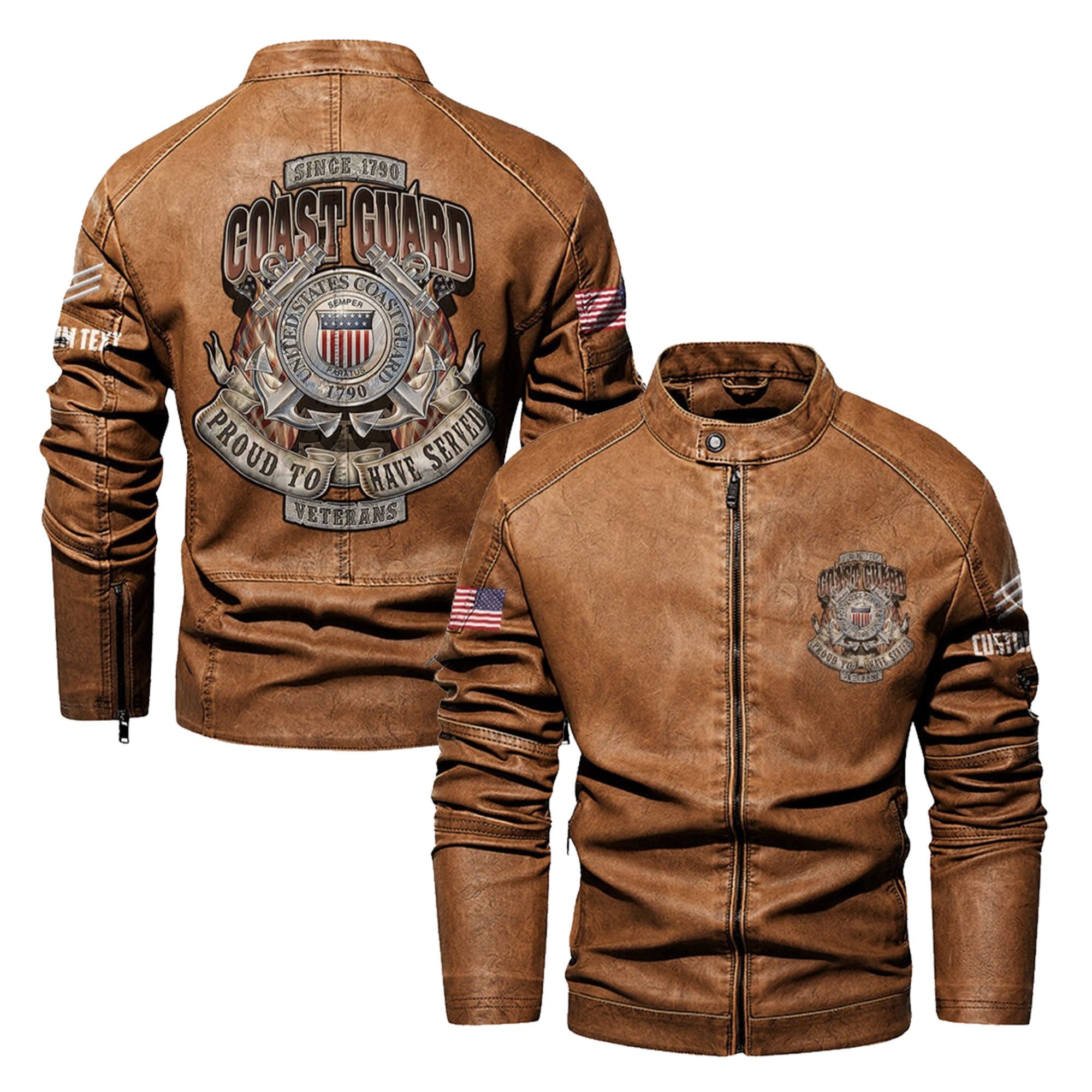 Premium Custom USCG Veteran Leather Jacket VPVC702357, Gifts For Coast Guard Veteran, Gifts On Father's Day, Veterans Day.