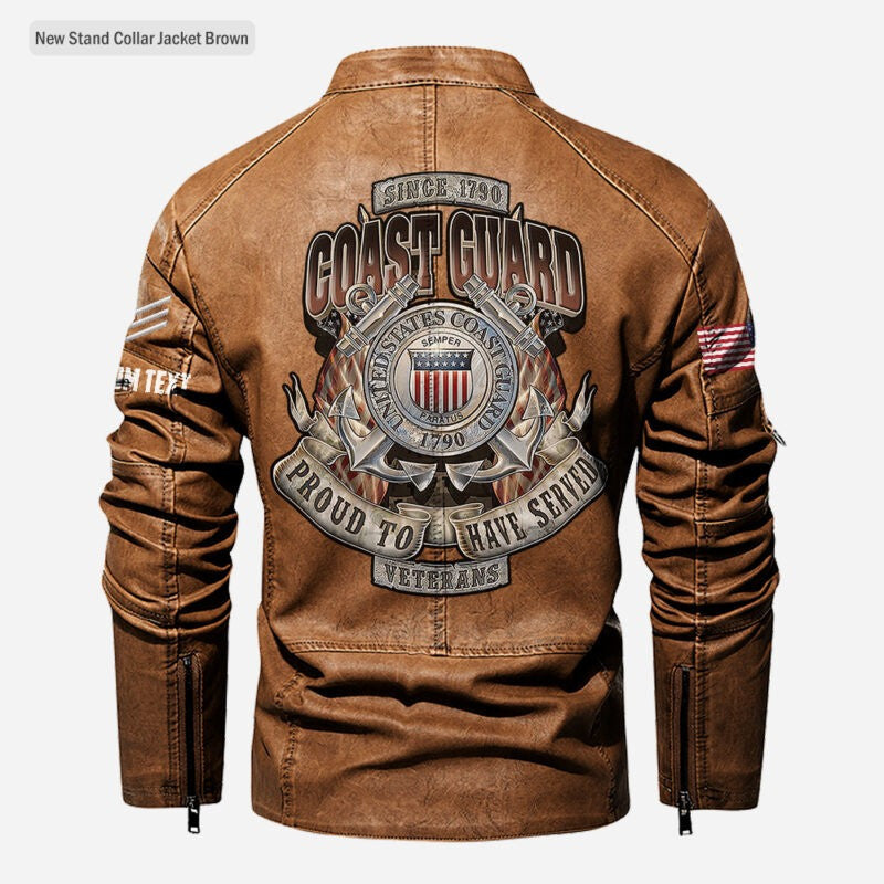 Premium Custom USCG Veteran Leather Jacket VPVC702357, Gifts For Coast Guard Veteran, Gifts On Father's Day, Veterans Day.