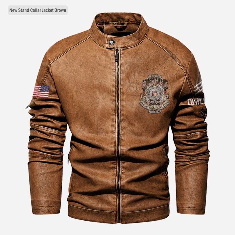 Premium Custom USCG Veteran Leather Jacket VPVC702357, Gifts For Coast Guard Veteran, Gifts On Father's Day, Veterans Day.