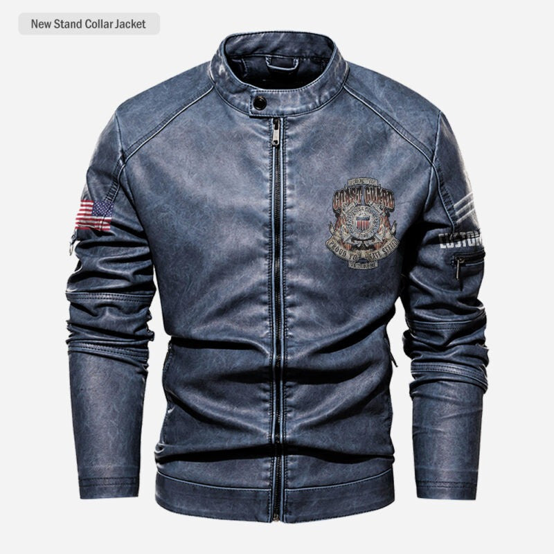 Premium Custom USCG Veteran Leather Jacket VPVC702358, Gifts For Coast Guard Veteran, Gifts On Father's Day, Veterans Day.