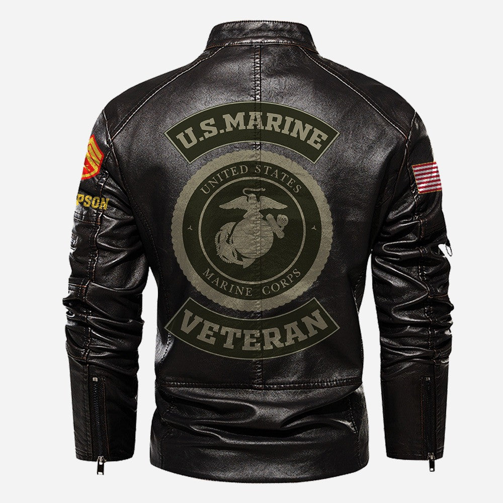 Premium Custom USMC Veteran Leather Jacket VPVC702362, Gifts For Marine Veteran, Gifts On Father's Day, Veterans Day.
