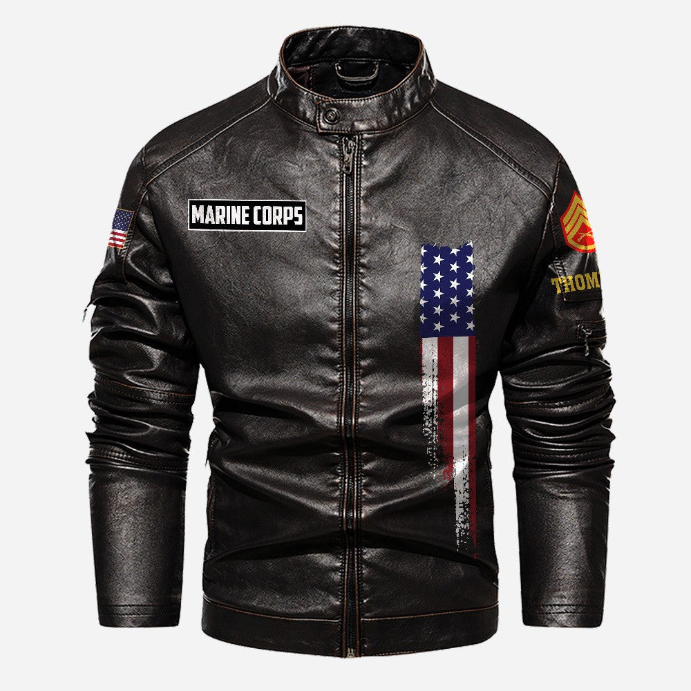 Premium Custom USMC Veteran Leather Jacket VPVC702362, Gifts For Marine Veteran, Gifts On Father's Day, Veterans Day.