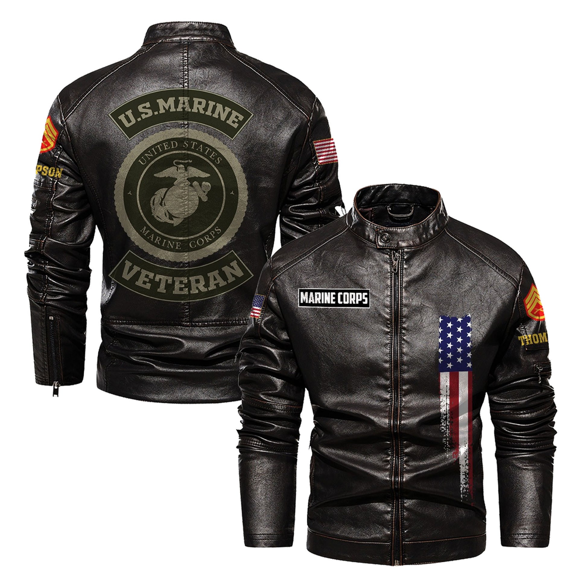 Premium Custom USMC Veteran Leather Jacket VPVC702362, Gifts For Marine Veteran, Gifts On Father's Day, Veterans Day.