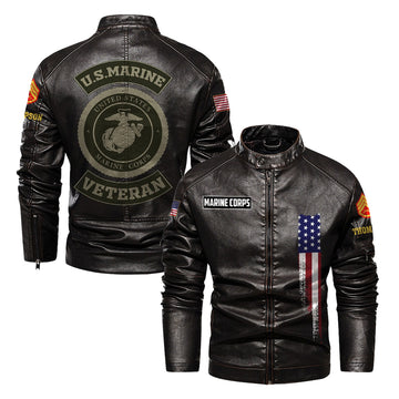 Premium Custom USMC Veteran Leather Jacket VPVC702362, Gifts For Marine Veteran, Gifts On Father's Day, Veterans Day.