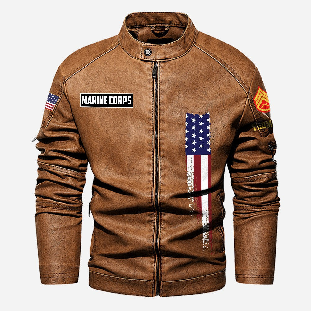Premium Custom USMC Veteran Leather Jacket VPVC702363, Gifts For Marine Veteran, Gifts On Father's Day, Veterans Day.