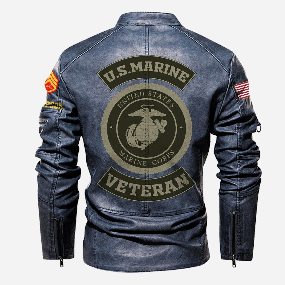 Premium Custom USMC Veteran Leather Jacket VPVC702364, Gifts For Marine Veteran, Gifts On Father's Day, Veterans Day.