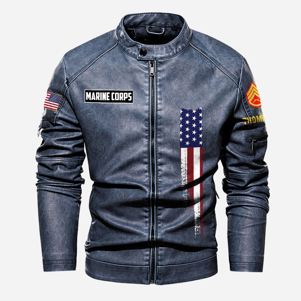 Premium Custom USMC Veteran Leather Jacket VPVC702364, Gifts For Marine Veteran, Gifts On Father's Day, Veterans Day.