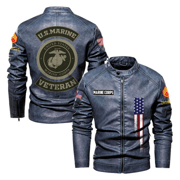 Premium Custom USMC Veteran Leather Jacket VPVC702364, Gifts For Marine Veteran, Gifts On Father's Day, Veterans Day.