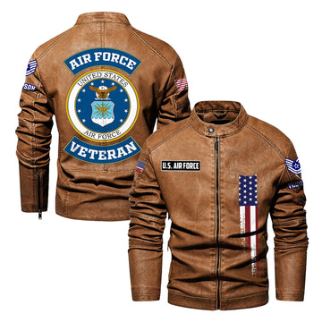 Premium Custom USAF Veteran Leather Jacket VPVC702366, Gifts For Air Force Veteran, Gifts On Father's Day, Veterans Day.