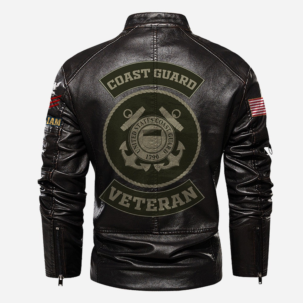Premium Custom USCG Veteran Leather Jacket VPVC702368, Gifts For Coast Guard Veteran, Gifts On Father's Day, Veterans Day.