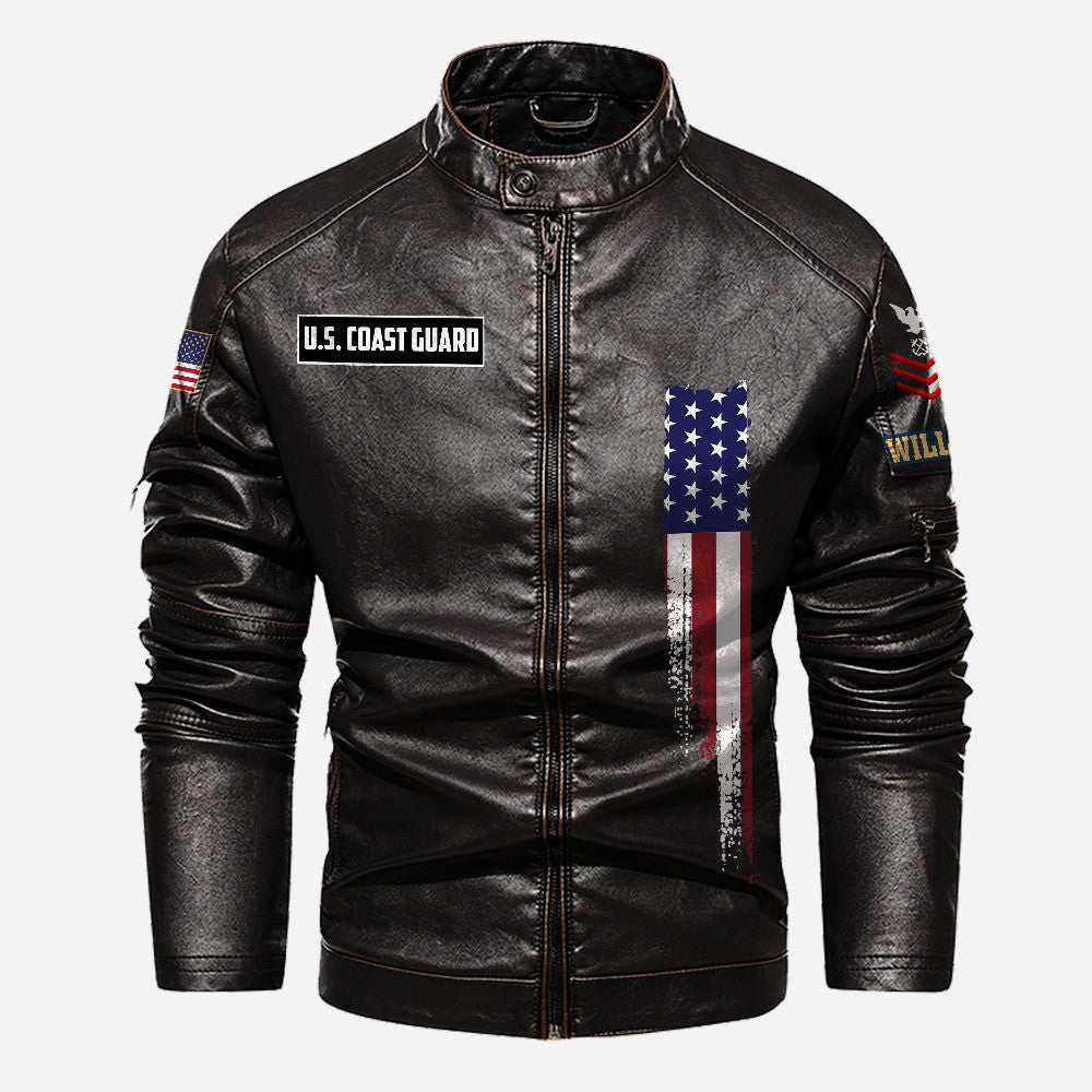 Premium Custom USCG Veteran Leather Jacket VPVC702368, Gifts For Coast Guard Veteran, Gifts On Father's Day, Veterans Day.