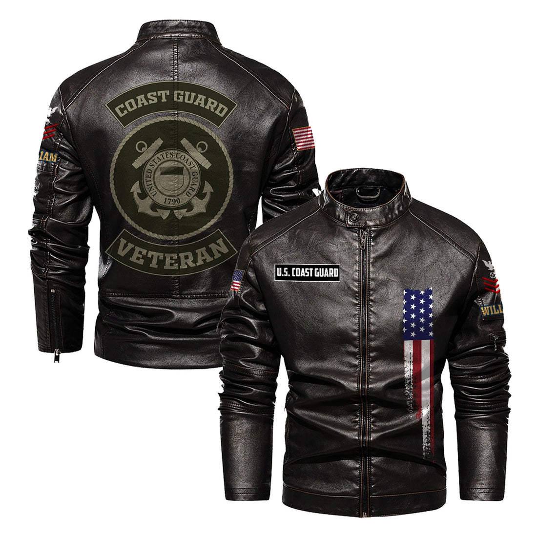 Premium Custom USCG Veteran Leather Jacket VPVC702368, Gifts For Coast Guard Veteran, Gifts On Father's Day, Veterans Day.