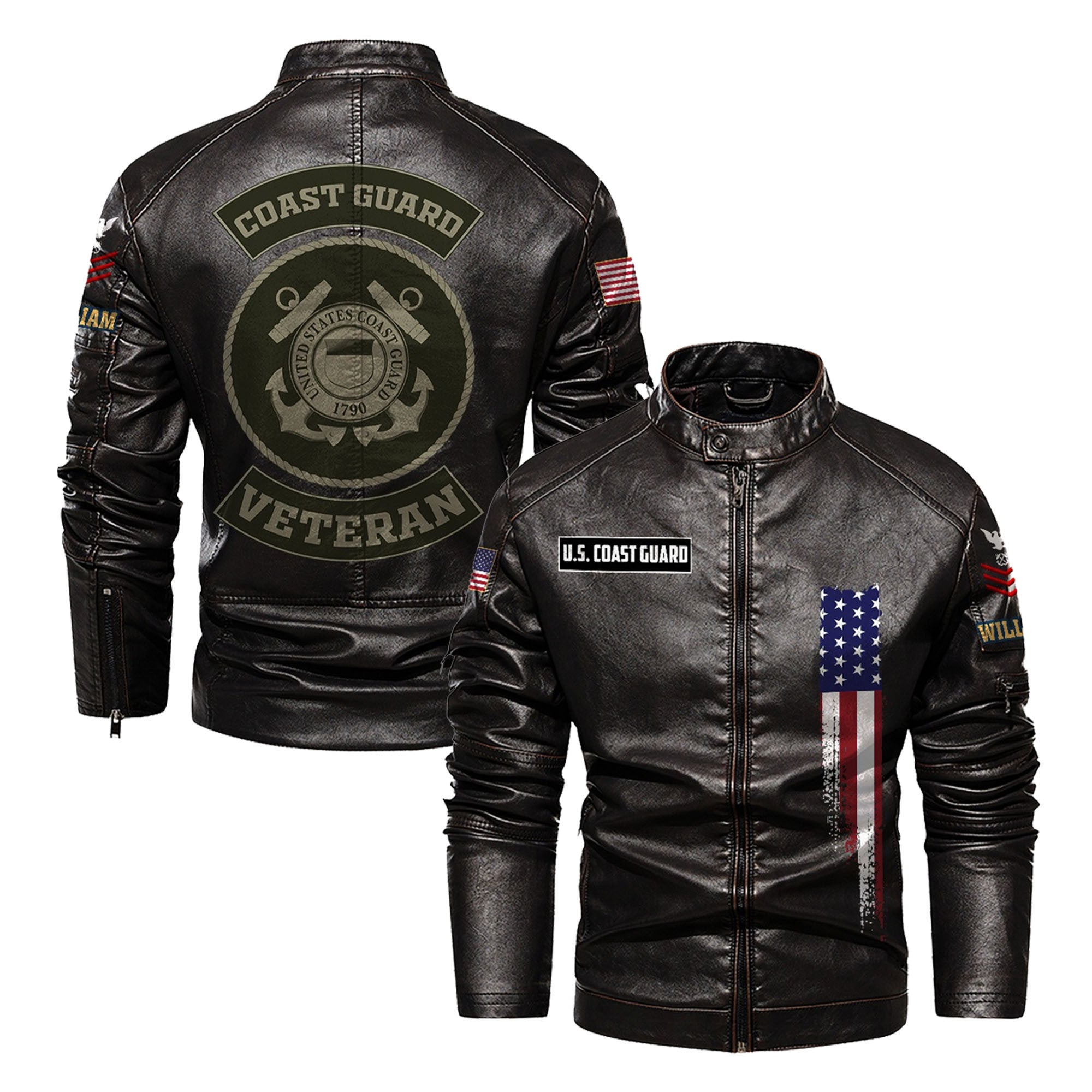 Premium Custom USCG Veteran Leather Jacket VPVC702368, Gifts For Coast Guard Veteran, Gifts On Father's Day, Veterans Day.