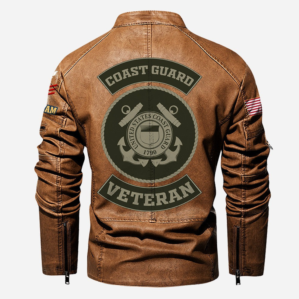 Premium Custom USCG Veteran Leather Jacket VPVC702369, Gifts For Coast Guard Veteran, Gifts On Father's Day, Veterans Day.