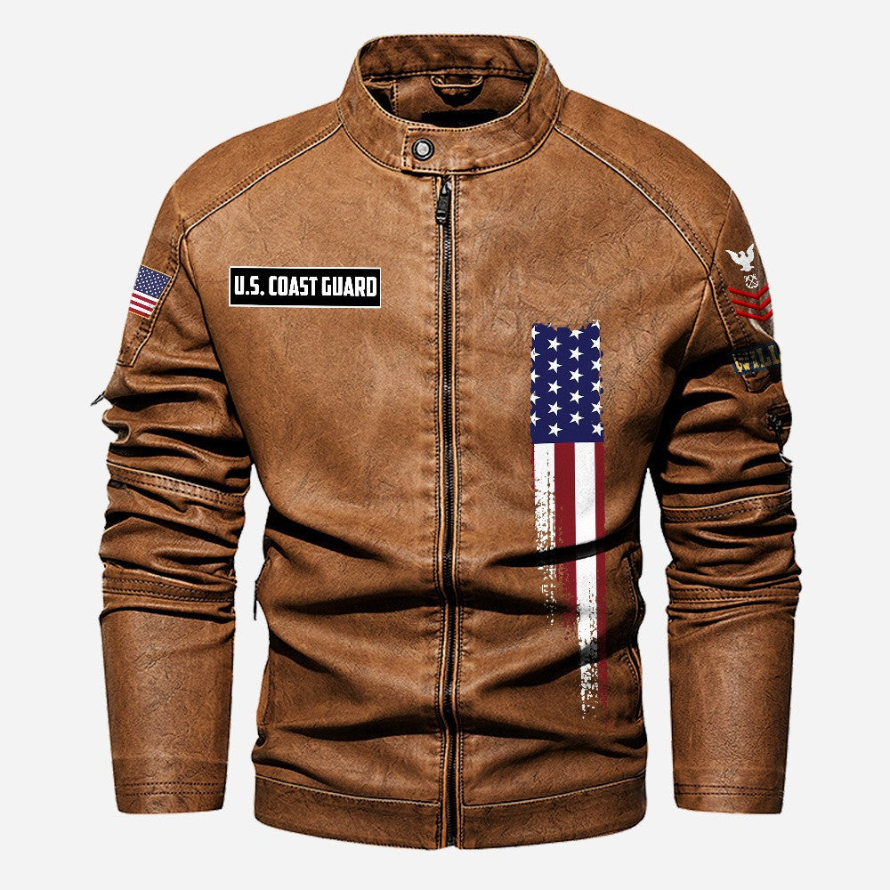 Premium Custom USCG Veteran Leather Jacket VPVC702369, Gifts For Coast Guard Veteran, Gifts On Father's Day, Veterans Day.