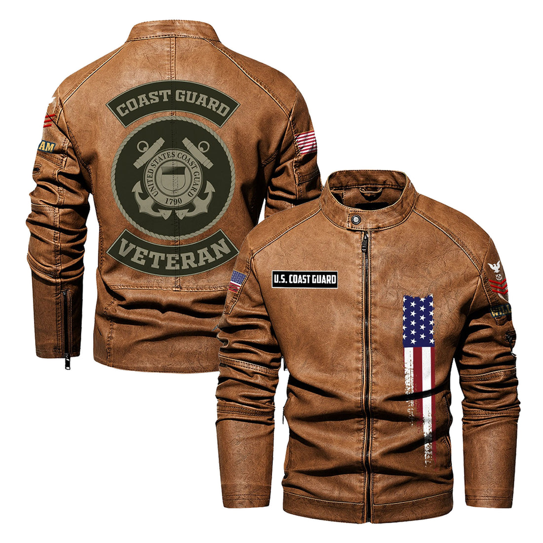 Premium Custom USCG Veteran Leather Jacket VPVC702369, Gifts For Coast Guard Veteran, Gifts On Father's Day, Veterans Day.