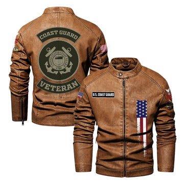 Premium Custom USCG Veteran Leather Jacket VPVC702369, Gifts For Coast Guard Veteran, Gifts On Father's Day, Veterans Day.