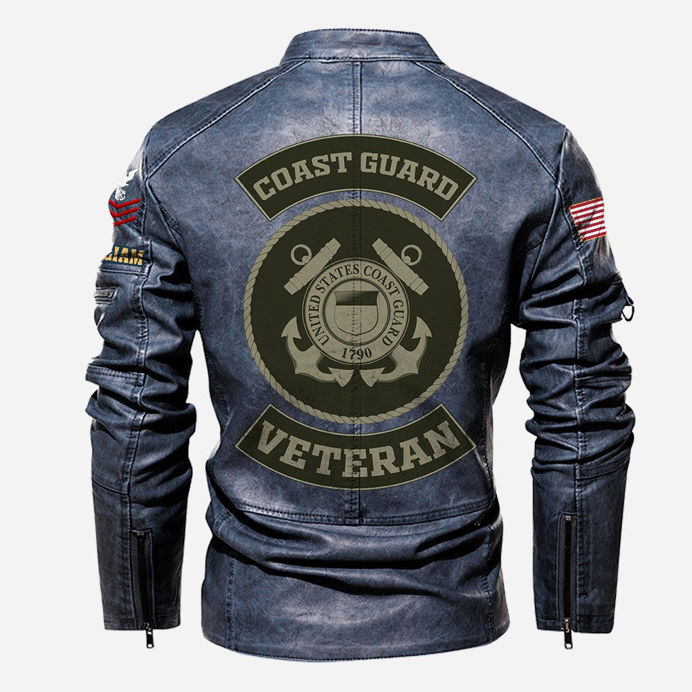 Premium Custom USCG Veteran Leather Jacket VPVC702370, Gifts For Coast Guard Veteran, Gifts On Father's Day, Veterans Day.